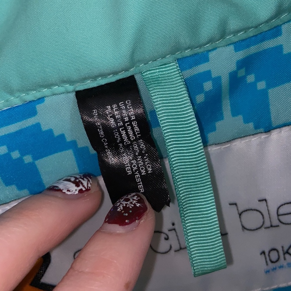 Special Blend Snowboard Jacket Size Medium Green & Blue Stripe Pattern Hooded - Picture 7 of 10